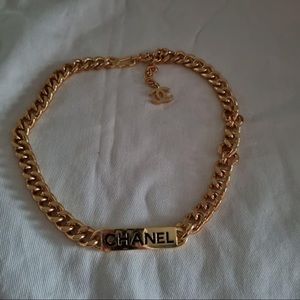 Chanel vintage nameplate gold chain necklace